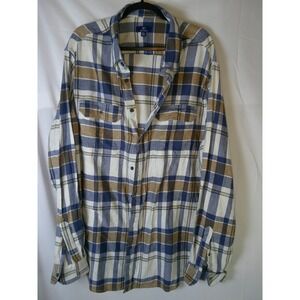 George Plaid Long Sleeve Button Up Shirt Men's 3XLT Blue Brown White Casual